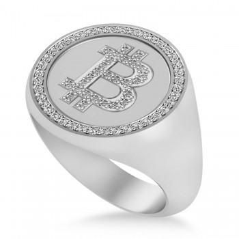 Diamond Cryptocurrency Bitcoin Men's Ring 14k White Gold (0.34ct)