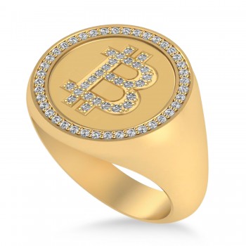 Diamond Cryptocurrency Bitcoin Men's Ring 14k Yellow Gold (0.34ct)