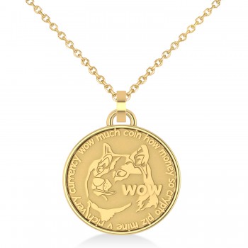 Cryptocurrency Dogecoin Pendant Necklace With Bail 14k Yellow Gold