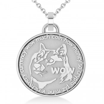 Cryptocurrency Dogecoin Pendant Necklace With Bail 18k White Gold