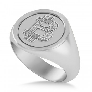 Diamond Cryptocurrency Bitcoin Men's Ring 14k White Gold (0.14ct)