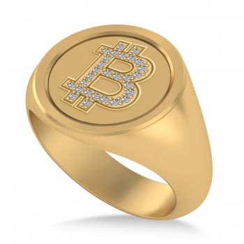 Diamond Cryptocurrency Bitcoin Men's Ring 14k Yellow Gold (0.14ct)