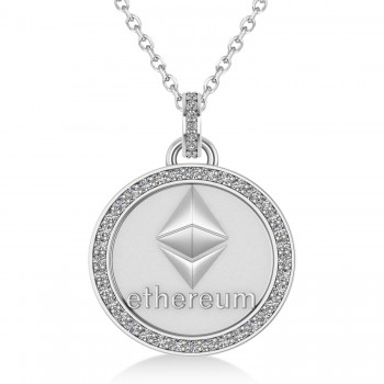 Diamond Cryptocurrency Ethereum Pendant Necklace With Bail 14k White Gold (0.44ct)