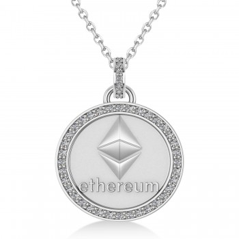 Diamond Cryptocurrency Ethereum Pendant Necklace With Bail 18k White Gold (0.44ct)