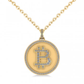 Large Diamond Bitcoin Pendant Necklace 18k Yellow Gold (1.21ct)