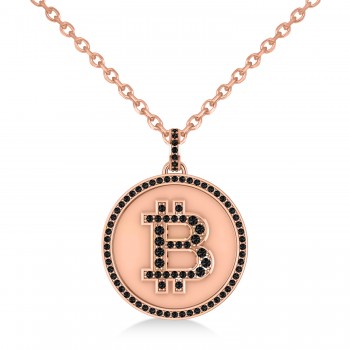 Large Black Diamond Bitcoin Pendant Necklace 14k Rose Gold (1.21ct)