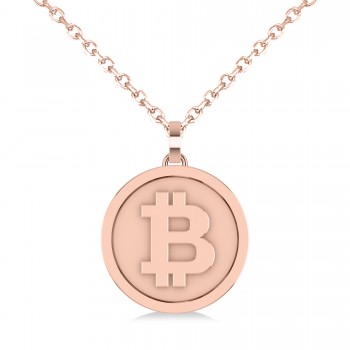 Large Cryptocurrency Bitcoin Pendant Necklace 14k Rose Gold