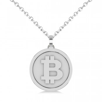 Large Cryptocurrency Bitcoin Pendant Necklace 14k White Gold