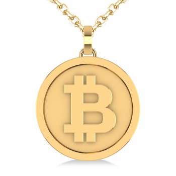 Large Cryptocurrency Bitcoin Pendant Necklace 14k Yellow Gold