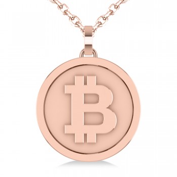 Large Cryptocurrency Bitcoin Pendant Necklace 18k Rose Gold