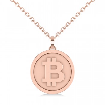 Large Cryptocurrency Bitcoin Pendant Necklace 18k Rose Gold