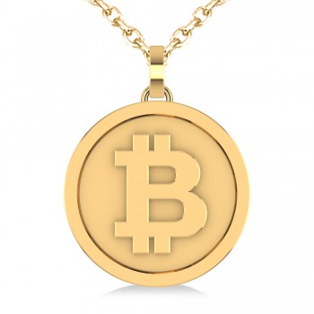 Large Cryptocurrency Bitcoin Pendant Necklace 18k Yellow Gold