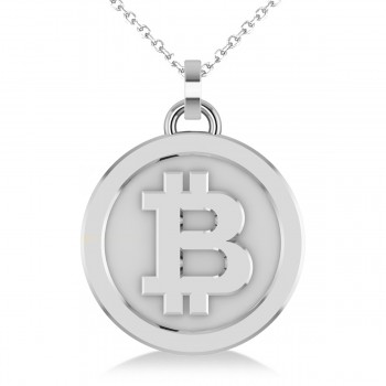 Medium Cryptocurrency Bitcoin Pendant Necklace 14k White Gold