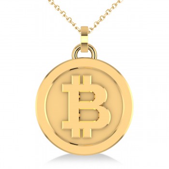 Medium Cryptocurrency Bitcoin Pendant Necklace 14k Yellow Gold