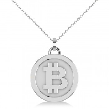 Medium Cryptocurrency Bitcoin Pendant Necklace 18k White Gold