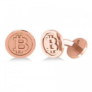 Cryptocurrency Bitcoin Cuff Link 14k Rose Gold