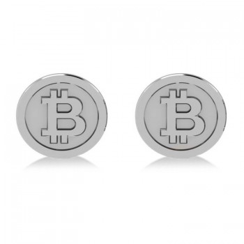 Cryptocurrency Bitcoin Cuff Link 14k White Gold