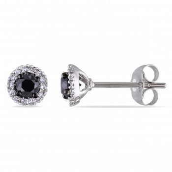 Black & White Diamond Halo Stud Earrings 14k White Gold (0.50ct)