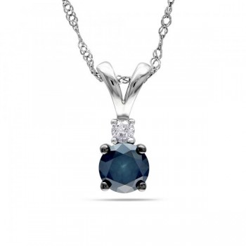 Blue & White Diamond Pendant Necklace 14k White Gold (0.50ct)