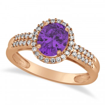 Amethyst & Diamond Oval Engagement Ring 14k Rose Gold (1.01ct)