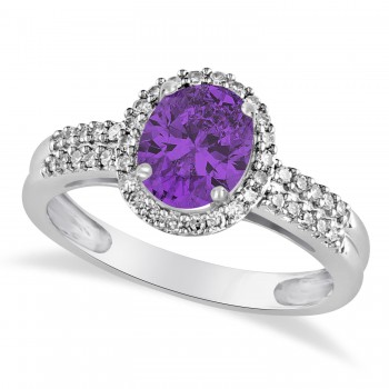 Amethyst & Diamond Oval Engagement Ring 14k White Gold (1.01ct)