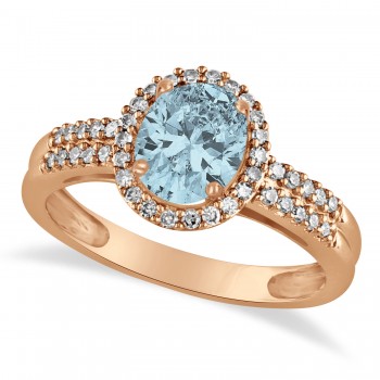 Aquamarine & Diamond Oval Engagement Ring 14k Rose Gold (1.01ct)