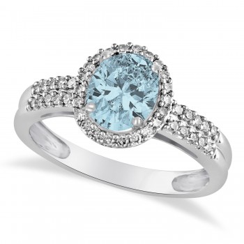 Aquamarine & Diamond Oval Engagement Ring 14k White Gold (1.01ct)