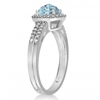 Aquamarine & Diamond Oval Engagement Ring 14k White Gold (1.01ct)