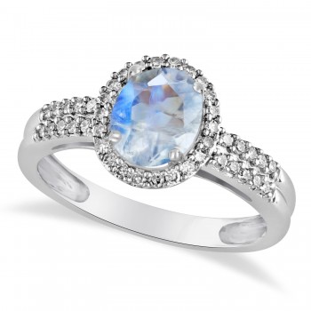 Moonstone & Diamond Oval Engagement Ring 14k White Gold (1.01ct)