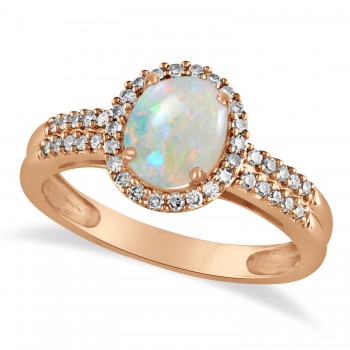 Opal & Diamond Oval Engagement Ring 14k Rose Gold (1.01ct)