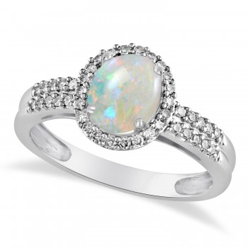 Opal & Diamond Oval Engagement Ring 14k White Gold (1.01ct)