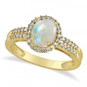 Opal & Diamond Oval Engagement Ring 14k Yellow Gold (1.01ct)