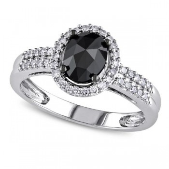 Black & White Diamond Oval Engagement Ring 14k White Gold (1.01ct)