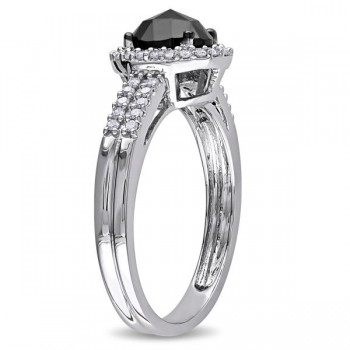 Black & White Diamond Oval Engagement Ring 14k White Gold (1.01ct)