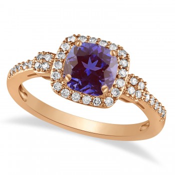 Lab Alexandrite & Diamond Diamond Halo Engagement Ring 14k Rose Gold (1.01ct)
