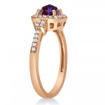 Lab Alexandrite & Diamond Diamond Halo Engagement Ring 14k Rose Gold (1.01ct)