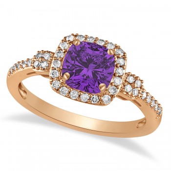 Amethyst & Diamond Diamond Halo Engagement Ring 14k Rose Gold (1.01ct)