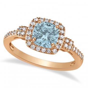 Aquamarine & Diamond Diamond Halo Engagement Ring 14k Rose Gold (1.01ct)