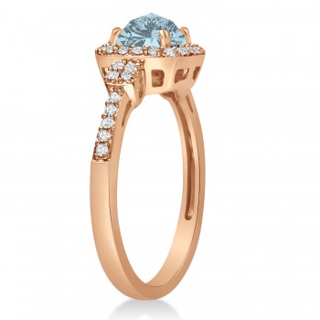 Aquamarine & Diamond Diamond Halo Engagement Ring 14k Rose Gold (1.01ct)