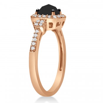 Black & White Diamond Halo Engagement Ring 14k Rose Gold (1.01ct)