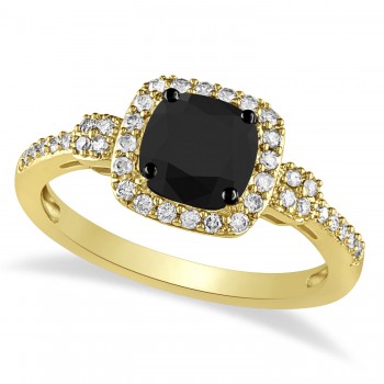 Black & White Diamond Halo Engagement Ring 14k Yellow Gold (1.01ct)