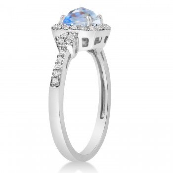 Moonstone & Diamond Diamond Halo Engagement Ring 14k White Gold (1.01ct)