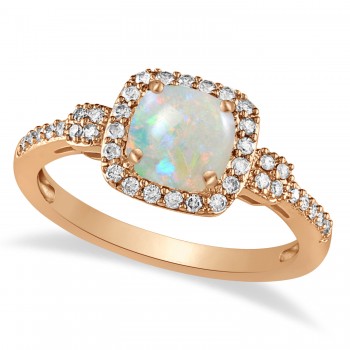 Opal & Diamond Diamond Halo Engagement Ring 14k Rose Gold (1.01ct)