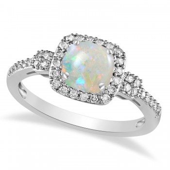 Opal & Diamond Diamond Halo Engagement Ring 14k White Gold (1.01ct)