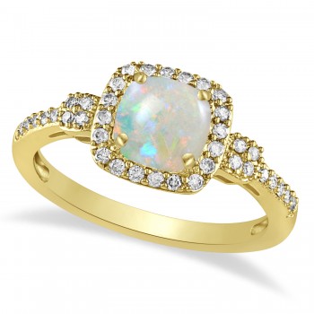 Opal & Diamond Diamond Halo Engagement Ring 14k Yellow Gold (1.01ct)