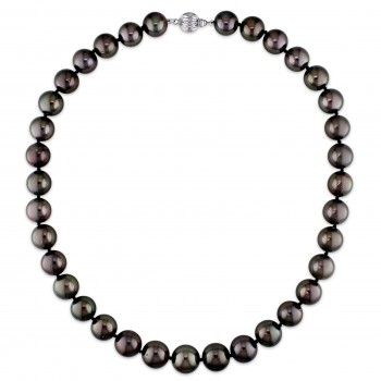 Round Black Tahitian Pearl Strand Necklace 14k White Gold (11-13mm)