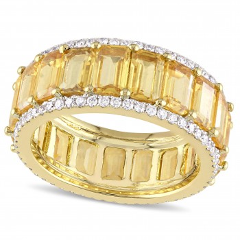 Emerald Cut Yellow Sapphire & Diamond Band 14k Yellow Gold (11.12ct)