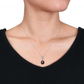 Diamond & Tahitian Pearl Fashion Pendant 14k White Gold (9-9.5mm)