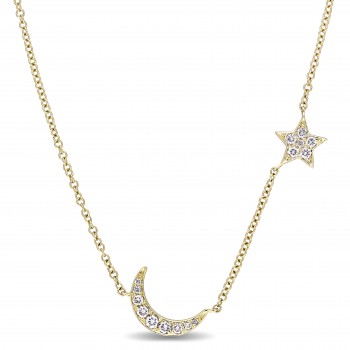 Diamond Star & Moon Necklace 14k Yellow Gold (0.16ct)