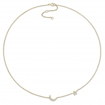 Diamond Star & Moon Necklace 14k Yellow Gold (0.16ct)